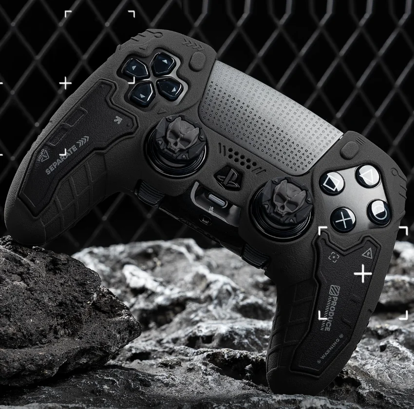 Silicone protective cover with thumb grip caps for PS5 controllers