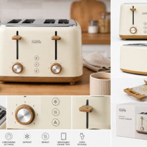 George Home Cream Scandi 4-Slice Toaster
