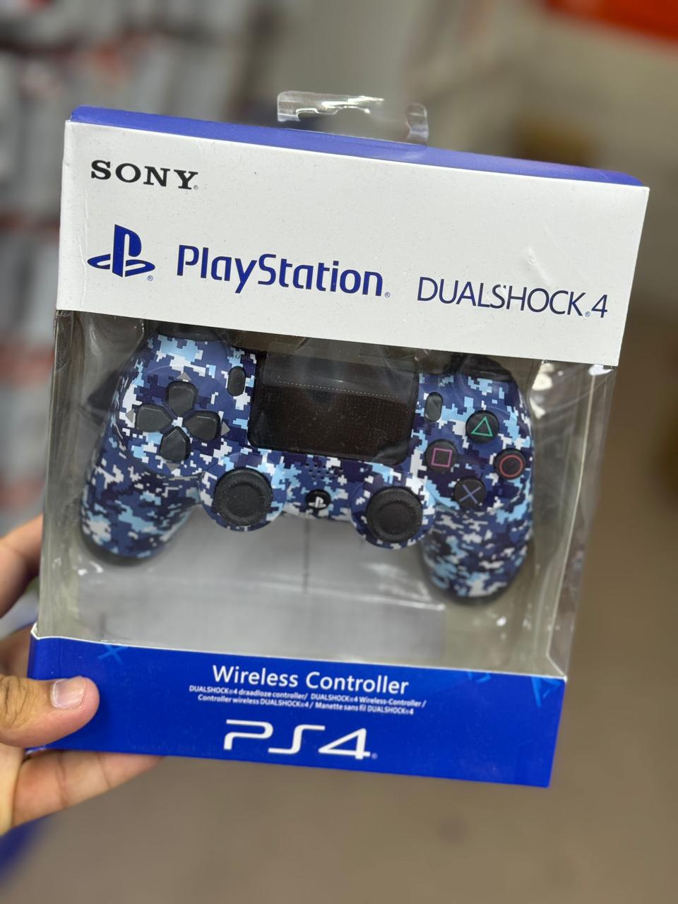 Wireless Controller for PS4 – Blue Digital Camo in supplied packaging