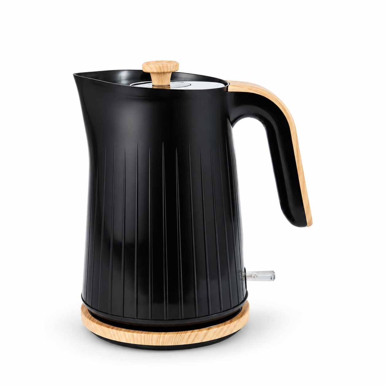 George Home 1.7L black textured kettle with wood-effect handle and base