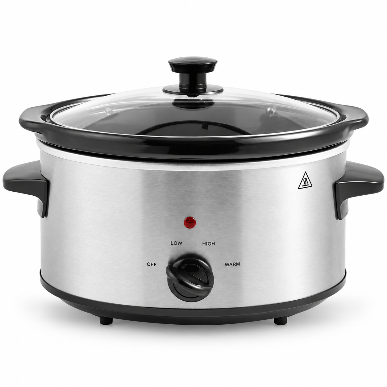 George Home 3L stainless steel slow cooker with glass lid and black handles