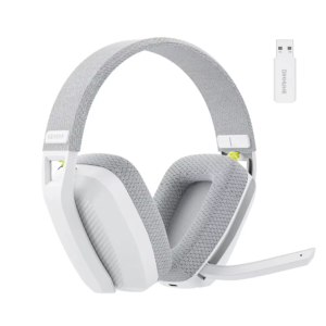 BINNUNE BW06 white wireless gaming headset with grey ear cushions and boom microphone