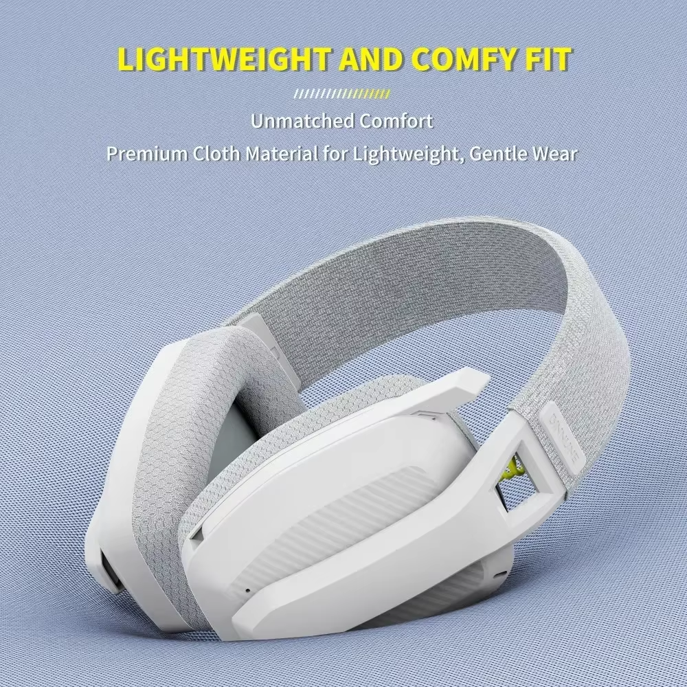 BINNUNE BW06 white wireless gaming headset with grey ear cushions and boom microphone